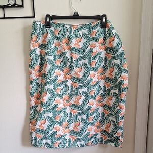 Linea Donna Tropical Palm Leaf Green Orange Linen Skirt Size XL